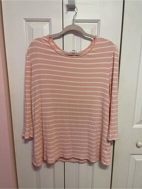 Time and Tru Pink and White Striped Long Sleeve Top